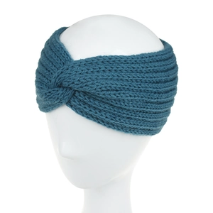 Detailed knit texture and stylish twist knot on a peacock green winter headband