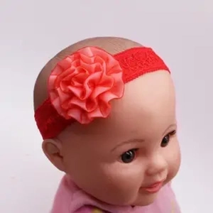 Red lace baby headband with large layered floral accent for infant girls party hair accessory
