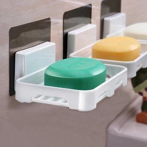 Wall-mounted draining soap holder in white ABS, minimalist Japanese style with adhesive pads