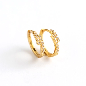 Minimalist S925 sterling silver gold huggie hoops with micro-pave cubic zirconia stones