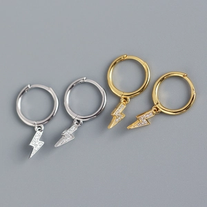 925 Sterling Silver Lightning Bolt Hoop Earrings With Zirconia Inlaid Dainty Minimalist Dangle Huggie Jewelry For Women