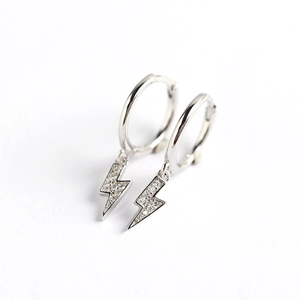 Exquisite S925 sterling silver lightning bolt hoop earrings with shimmering CZ micro-pave