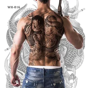 Detailed back tattoo sticker featuring traditional dragon and samurai warrior graphics