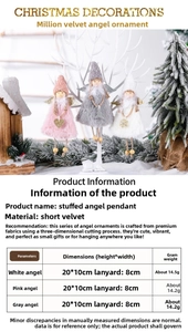 Detail of plush Christmas angel pendants with sequin wings and heart star elements
