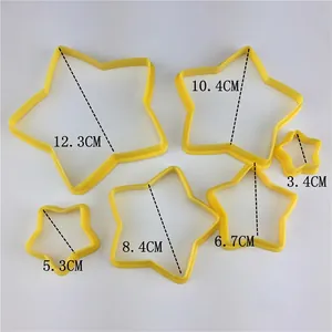 Detailed view of 6-piece nested star-shaped cookie cutters with precise diameter dimensions