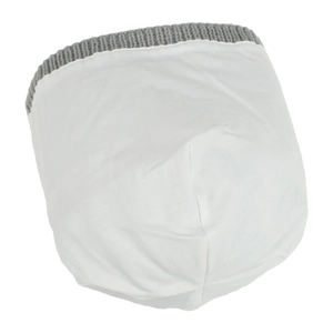 Close-up of soft white cotton lining and gray knitted hem on kids dinosaur beanie