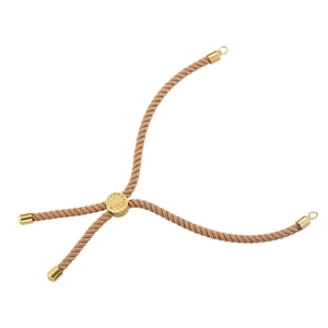 Close-up of adjustable khaki braided cord bracelet with gold slide clasp and metal ends