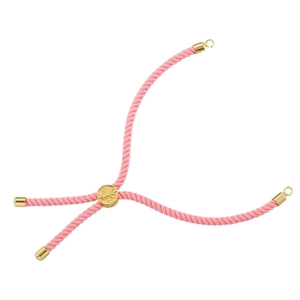 Detailed view of pink woven Milan cord with gold adjustable slider for DIY bracelet making
