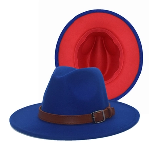 Two-Tone Fedora Hat Contrast Color Wide Flat Brim Woolen Felt Jazz Cap With Faux Leather Belt Buckle Retro Style Unisex