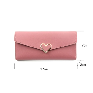 Lange rosa PU-Leder Brieftasche mit Herzschnalle und Maßen 19cm x 9cm x 2cm