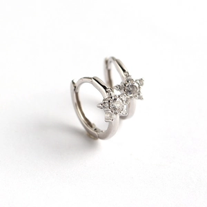 Minimalist S925 sterling silver star hoop earrings with sparkling cubic zirconia inlay