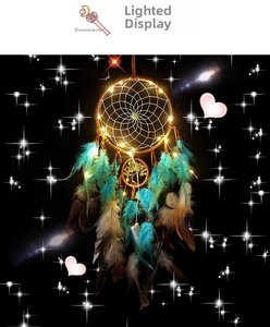 Glow-in-the-dark Indian dream catcher with Tree of Life design and warm LED lighting