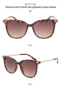 Vue détaillée des lunettes de soleil carrées en écaille avec branches en métal doré