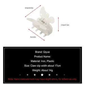 Elegant white acetate butterfly hair claw clip with metal spring 6.5cm long