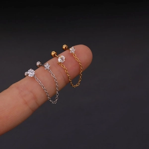 Stainless steel chain earrings with zircon star pendant in gold and silver finish