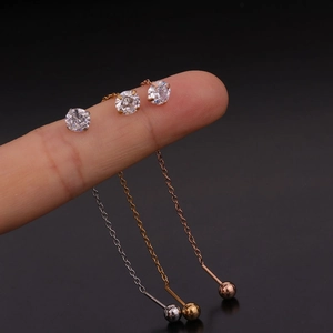Geometric stainless steel chain earrings in silver, gold, and rose gold finishes