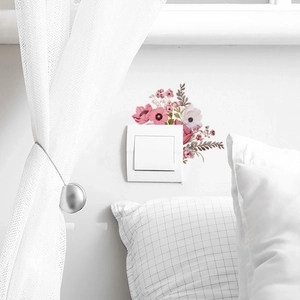 Pink floral wall stickers and light switch decals for bedroom and living room decor