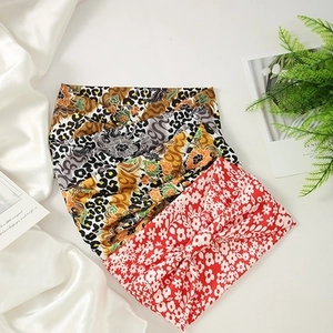 Floral and leopard print wide yoga headbands set on white silk background for women