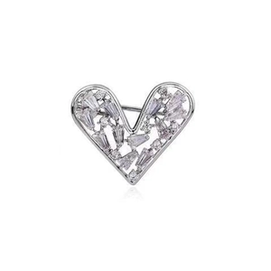 Elegant heart-shaped brooch with silver hollow frame and sparkling zircon stones inlay