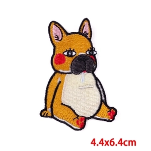 Detail of cartoon french bulldog embroidered patch with 4.4x6.4cm dimensions