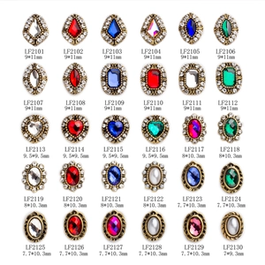 Vintage gold nail art charms with colorful glass gems and rhinestones in 30 styles
