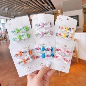 Kids Floral Embroidery Bow Hair Clips Handmade Fabric Lace Sweet Side Hairpins For Little Girls Hair Accessories