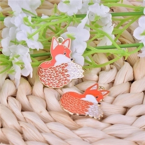 Orange and white enamel fox pendants with gold plating for jewelry making and earrings