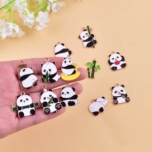 Cute panda family enamel charms made of alloy for DIY earring and jewelry making