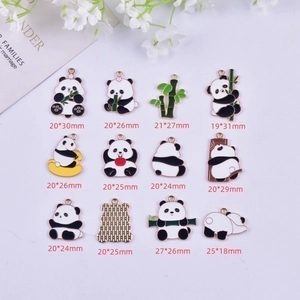 Set of 12 Panda and Bamboo enamel alloy charms for DIY jewelry making in various poses