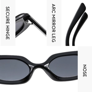Detail view of stylish retro sunglasses with secure metal hinges and ergonomic arc temples