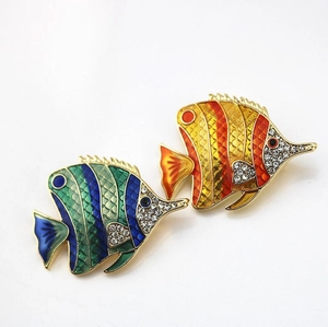 Elegant tropical fish brooches set with colorful enamel and sparkling rhinestones