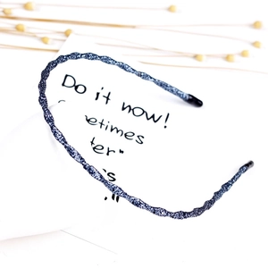 Thin dark blue sequin headband for women featuring minimalist design and protective ends
