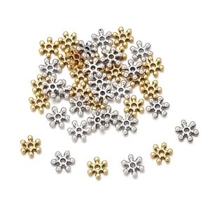 Mix of 7mm vintage alloy snowflake spacers in gold and silver finish for jewelry making