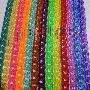 Nahaufnahme von bunten Acryl-Brillenkettengliedern in verschiedenen Neonfarben