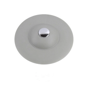 Gray silicone UFO drain stopper with silver center for kitchen sinks and bathrooms