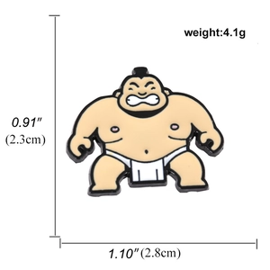 Japanese Sumo Wrestler Enamel Pin with precise height and width measurement labels