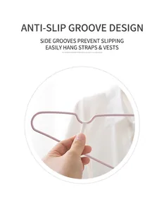 Close-up of pink non-slip clothes hanger featuring shoulder notches for thin straps