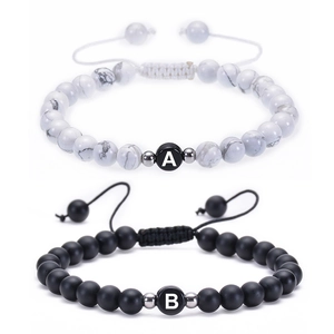 Bracelet En Perles De Turquoise Blanche Naturelle Avec Lettre Initiale Corde Tressée Réglable Cadeau De Bijoux Pour Couples Unisexe