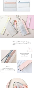 Macro shot of durable TPU pencil case with smooth zipper and white translucent finish
