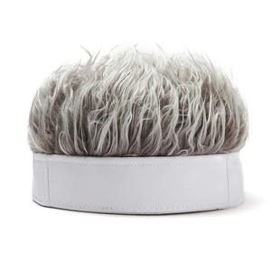 Bonnet amusant avec perruque grise et bord blanc pour un style urbain et créatif de mode