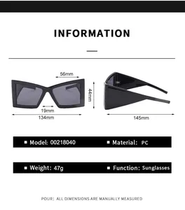 Tableau des tailles pour lunettes papillon avec dimensions et détails du matériau PC