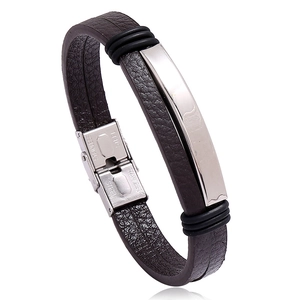 Bracciale punk in pelle marrone scuro con chiusura in acciaio inossidabile uomo