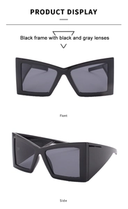 Vues détaillées de lunettes de soleil papillon géométriques noires à monture épaisse
