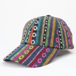 Bohemian woven stripe baseball cap with retro ethnic patterns and colorful textures