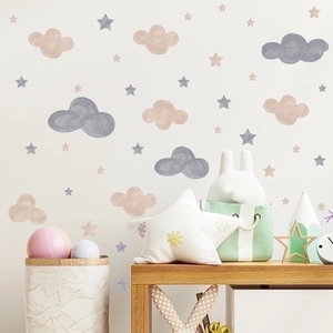 Watercolor Cloud And Star Wall Stickers PVC Removable Self-Adhesive Nursery Decor For Kids Bedroom Playroom