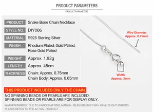 Specifications of S925 sterling silver DIY snake chain with adjustable needle 45cm