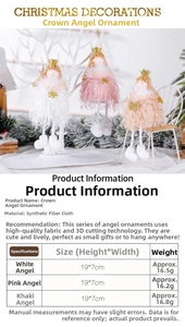 Three crown angel Christmas tree pendants in white pink and khaki color details