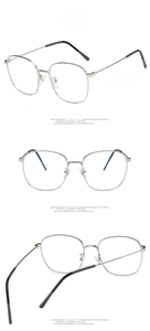 Three-angle views of silver retro metal thin frame glasses with transparent nose pads