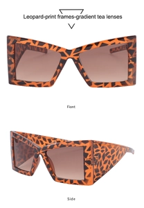 Vue détaillée de lunettes de soleil carrées léopard avec verres dégradés marrons