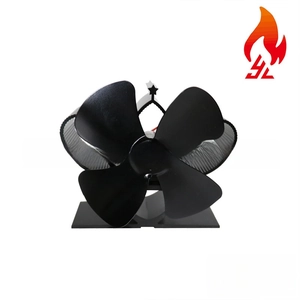 Detail of 4-blade heat powered stove fan made of black anodized aluminum alloy